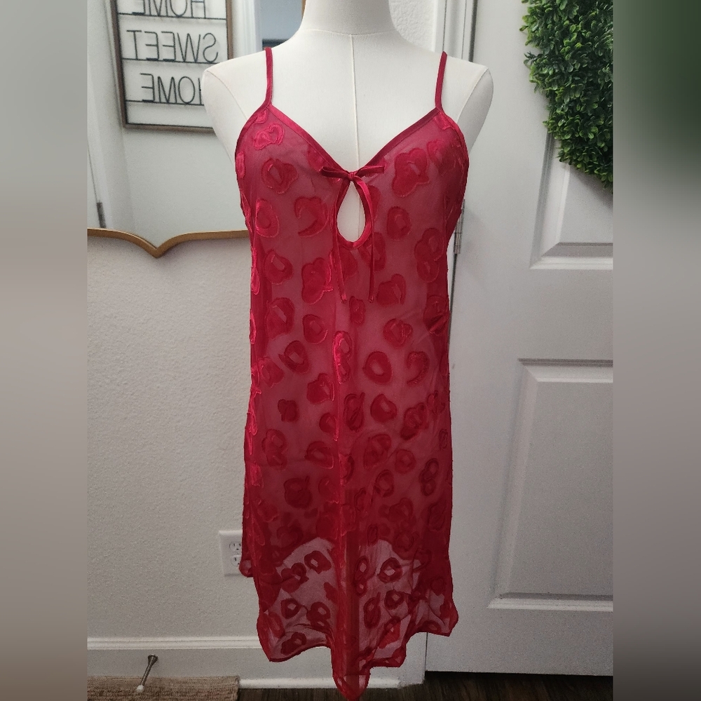 Elegant Red Heart Sheer Nightgown